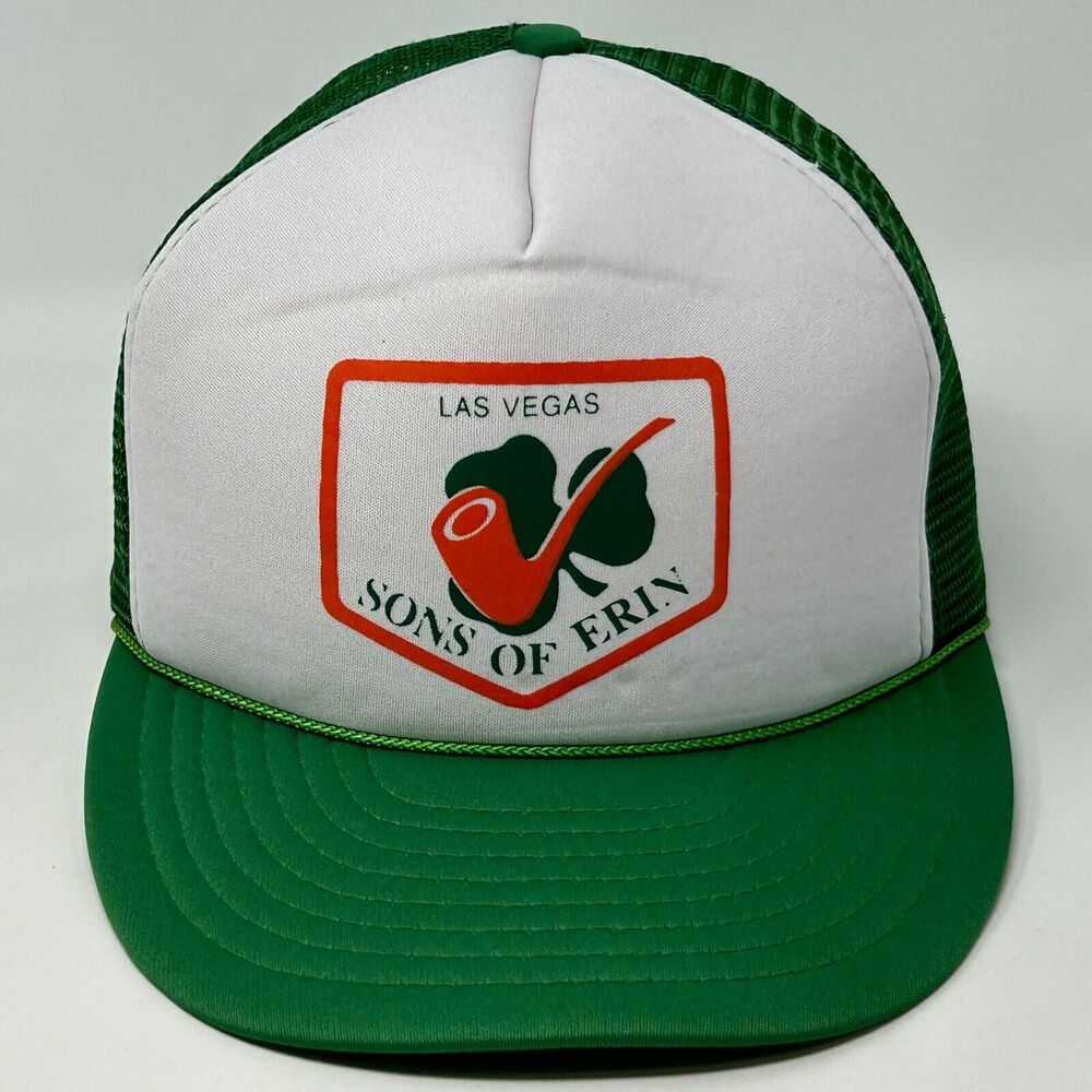 Vintage 90s Sons of Erin Las Vegas Trucker Hat Baseball Cap Green Irish Snapback
